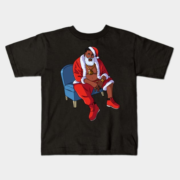 Black Santa Claus Gangster Christmas Kids T-Shirt by Noseking